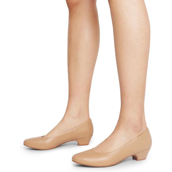 Dream Pairs Women's Nude Pu Closed Pointed Toe Low Chunky Heel Pump Shoes - Picture 6 of 7